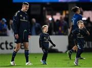 16 October 2021; Jonathan Sexton of Leinster with children Luca and Amy after the United Rugby Championship match between Leinster and Scarlets at the RDS Arena in Dublin. Photo by Ramsey Cardy/Sportsfile