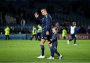 16 October 2021; Jonathan Sexton of Leinster with his daughter Amy after the United Rugby Championship match between Leinster and Scarlets at the RDS Arena in Dublin. Photo by Harry Murphy/Sportsfile