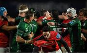 16 October 2021; Joey Carbery of Munster has his jersey pulled by John Porch of Connacht as players tussle during a break in play in the United Rugby Championship match between Munster and Connacht at Thomond Park in Limerick. Photo by Piaras Ó Mídheach/Sportsfile