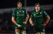 16 October 2021; Connacht players Ultan Dillane, left, and Cian Prendergast, react as a Connacht try is disallowed during the United Rugby Championship match between Munster and Connacht at Thomond Park in Limerick. Photo by David Fitzgerald/Sportsfile