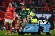 16 October 2021; Cian Prendergast of Connacht leaves the field on a medical cart after sustaining an injury during the United Rugby Championship match between Munster and Connacht at Thomond Park in Limerick. Photo by David Fitzgerald/Sportsfile