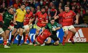 16 October 2021; Caolin Blade of Connacht is tackled by Chris Cloete of Munster during the United Rugby Championship match between Munster and Connacht at Thomond Park in Limerick. Photo by Piaras Ó Mídheach/Sportsfile