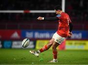 16 October 2021; Joey Carbery of Munster kicks the winning conversion during the United Rugby Championship match between Munster and Connacht at Thomond Park in Limerick. Photo by David Fitzgerald/Sportsfile