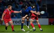 16 October 2021; Caelan Doris of Leinster is tackled by Johnny McNicholl of Scarlets during the United Rugby Championship match between Leinster and Scarlets at the RDS Arena in Dublin. Photo by Seb Daly/Sportsfile