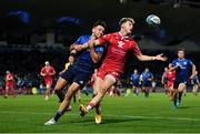 16 October 2021; Tom Rogers of Scarlets in action against Hugo Keenan of Leinster during the United Rugby Championship match between Leinster and Scarlets at the RDS Arena in Dublin. Photo by Seb Daly/Sportsfile