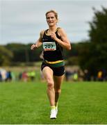 17 October 2021; Annmarie McGlynn of Letterkenny AC, Donegal, on her way to finishing second in the Masters Women's 6000m during the Autumn Open International Cross Country at the Sport Ireland Campus in Dublin. Photo by Sam Barnes/Sportsfile