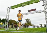 17 October 2021; Darragh McElhinney of UCD AC, Dublin, crosses the finish line to win the Senior Men's 7500m race during the Autumn Open International Cross Country at the Sport Ireland Campus in Dublin. Photo by Sam Barnes/Sportsfile