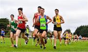 17 October 2021; Runners, from left, Thomas Devaney of Castlebar AC, Mayo, Niall Murphy of Ennis Track AC, Clare, Scott Fagan of Metro/St Brigid's AC, Clare, and Eoin Everard of Kilkenny City Harriers AC, Kilkenny, competing in the Senior Men's 7500 during the Autumn Open International Cross Country at the Sport Ireland Campus in Dublin. Photo by Sam Barnes/Sportsfile