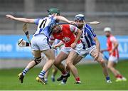 17 October 2021; Seán Moran of Cuala is tackled by James Madden, left, and Simon Lambert of Ballyboden St Enda's during the Go Ahead Dublin County Senior Club Hurling Championship Quarter-Final match between Ballyboden St Enda's and Cuala at Parnell Park in Dublin. Photo by Piaras Ó Mídheach/Sportsfile