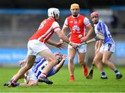 17 October 2021; Seán McDonnell of Ballyboden St Enda's passes under pressure from Daragh O'Connell of Cuala during the Go Ahead Dublin County Senior Club Hurling Championship Quarter-Final match between Ballyboden St Enda's and Cuala at Parnell Park in Dublin. Photo by Piaras Ó Mídheach/Sportsfile