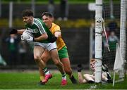 17 October 2021; Matthew Murphy of Mohill in action against Shane Moran of Ballinamore during the Leitrim County Senior Club Football Championship Final match between Mohill and Ballinamore at Páirc Seán Mac Diarmada in Carrick-On-Shannon, Leitrim. Photo by David Fitzgerald/Sportsfile