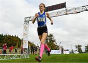 17 October 2021; Celine Gavin of Dublin City Harriers AC, crosses the line to finish second in the Junior Women's 4500m during the Autumn Open International Cross Country at the Sport Ireland Campus in Dublin. Photo by Sam Barnes/Sportsfile