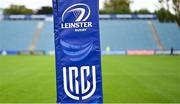 16 October 2021; A URC branded Leinster Rugby post before the United Rugby Championship match between Leinster and Scarlets at the RDS Arena in Dublin. Photo by Ramsey Cardy/Sportsfile