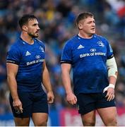 16 October 2021; Rónan Kelleher, left, and Tadhg Furlong of Leinster during the United Rugby Championship match between Leinster and Scarlets at the RDS Arena in Dublin. Photo by Ramsey Cardy/Sportsfile