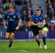 16 October 2021; Jordan Larmour, right, and Josh van der Flier of Leinster during the United Rugby Championship match between Leinster and Scarlets at the RDS Arena in Dublin. Photo by Ramsey Cardy/Sportsfile