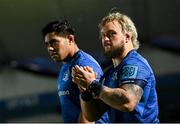 16 October 2021; Andrew Porter, right, and Michael Ala'alatoa of Leinster after the United Rugby Championship match between Leinster and Scarlets at the RDS Arena in Dublin. Photo by Ramsey Cardy/Sportsfile