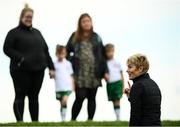 18 October 2021; Manager Vera Pauw speaks to guests during a Republic of Ireland training session at the FAI National Training Centre in Abbotstown, Dublin. Photo by Stephen McCarthy/Sportsfile