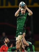 16 October 2021; Niall Murray of Connacht wins possession in the lineout during the United Rugby Championship match between Munster and Connacht at Thomond Park in Limerick. Photo by Piaras Ó Mídheach/Sportsfile