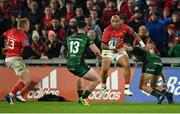 16 October 2021; Simon Zebo of Munster is tackled by John Porch of Connacht during the United Rugby Championship match between Munster and Connacht at Thomond Park in Limerick. Photo by Piaras Ó Mídheach/Sportsfile