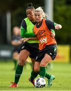 18 October 2021; Savannah McCarthy, right, and Rianna Jarrett during a Republic of Ireland training session at the FAI National Training Centre in Abbotstown, Dublin. Photo by Stephen McCarthy/Sportsfile