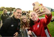 18 October 2021; Katie McCabe, left, with supporters after a Republic of Ireland training session at the FAI National Training Centre in Abbotstown, Dublin. Photo by Stephen McCarthy/Sportsfile