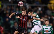 18 October 2021; Keith Ward of Bohemians in action against Richie Towell of Shamrock Rovers during the SSE Airtricity League Premier Division match between Shamrock Rovers and Bohemians at Tallaght Stadium in Dublin. Photo by Stephen McCarthy/Sportsfile