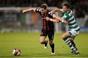 18 October 2021; Anto Breslin of Bohemians in action against Ronan Finn of Shamrock Rovers during the SSE Airtricity League Premier Division match between Shamrock Rovers and Bohemians at Tallaght Stadium in Dublin. Photo by Seb Daly/Sportsfile