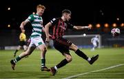 18 October 2021; Rory Feely of Bohemians in action against Rory Gaffney of Shamrock Rovers during the SSE Airtricity League Premier Division match between Shamrock Rovers and Bohemians at Tallaght Stadium in Dublin. Photo by Stephen McCarthy/Sportsfile