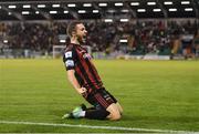 18 October 2021; Liam Burt of Bohemians celebrates after scoring his side's first goal during the SSE Airtricity League Premier Division match between Shamrock Rovers and Bohemians at Tallaght Stadium in Dublin. Photo by Seb Daly/Sportsfile