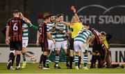 18 October 2021; Roberto Lopes of Shamrock Rovers receives a red card from referee Neil Doyle during the SSE Airtricity League Premier Division match between Shamrock Rovers and Bohemians at Tallaght Stadium in Dublin. Photo by Stephen McCarthy/Sportsfile