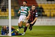 18 October 2021; Liam Burt of Bohemians turns to celebrate after scoring their side's first goal during the SSE Airtricity League Premier Division match between Shamrock Rovers and Bohemians at Tallaght Stadium in Dublin. Photo by Seb Daly/Sportsfile