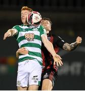18 October 2021; Rory Gaffney of Shamrock Rovers in action against Rob Cornwall of Bohemians during the SSE Airtricity League Premier Division match between Shamrock Rovers and Bohemians at Tallaght Stadium in Dublin. Photo by Stephen McCarthy/Sportsfile