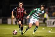 18 October 2021; Liam Burt of Bohemians in action against Sean Gannon of Shamrock Rovers during the SSE Airtricity League Premier Division match between Shamrock Rovers and Bohemians at Tallaght Stadium in Dublin. Photo by Stephen McCarthy/Sportsfile
