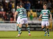 18 October 2021; Richie Towell of Shamrock Rovers, left, celebrates with team-mate Chris McCann after scoring their side's first goal during the SSE Airtricity League Premier Division match between Shamrock Rovers and Bohemians at Tallaght Stadium in Dublin. Photo by Seb Daly/Sportsfile