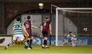 18 October 2021; Richie Towell of Shamrock Rovers shoots to score his side's first goal during the SSE Airtricity League Premier Division match between Shamrock Rovers and Bohemians at Tallaght Stadium in Dublin. Photo by Stephen McCarthy/Sportsfile