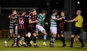 18 October 2021; Players of both sides tussle during the SSE Airtricity League Premier Division match between Shamrock Rovers and Bohemians at Tallaght Stadium in Dublin. Photo by Stephen McCarthy/Sportsfile
