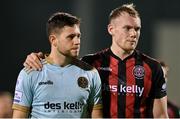18 October 2021; Bohemians goalkeeper Stephen McGuinness, left, and Ciarán Kelly after their side's drawn SSE Airtricity League Premier Division match between Shamrock Rovers and Bohemians at Tallaght Stadium in Dublin. Photo by Seb Daly/Sportsfile
