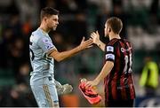 18 October 2021; Bohemians goalkeeper Stephen McGuinness and Liam Burt after their side's drawn SSE Airtricity League Premier Division match between Shamrock Rovers and Bohemians at Tallaght Stadium in Dublin. Photo by Seb Daly/Sportsfile