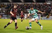18 October 2021; Neil Farrugia of Shamrock Rovers in action against Rory Feely of Bohemians during the SSE Airtricity League Premier Division match between Shamrock Rovers and Bohemians at Tallaght Stadium in Dublin. Photo by Seb Daly/Sportsfile