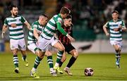 18 October 2021; Dawson Devoy of Bohemians in action against Gary O'Neill of Shamrock Rovers during the SSE Airtricity League Premier Division match between Shamrock Rovers and Bohemians at Tallaght Stadium in Dublin. Photo by Seb Daly/Sportsfile
