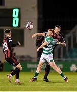18 October 2021; Rory Gaffney of Shamrock Rovers in action against Rob Cornwall of Bohemians during the SSE Airtricity League Premier Division match between Shamrock Rovers and Bohemians at Tallaght Stadium in Dublin. Photo by Seb Daly/Sportsfile