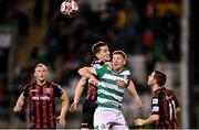 18 October 2021; Rory Gaffney of Shamrock Rovers in action against Anto Breslin of Bohemians during the SSE Airtricity League Premier Division match between Shamrock Rovers and Bohemians at Tallaght Stadium in Dublin. Photo by Seb Daly/Sportsfile