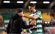 18 October 2021; Neil Farrugia of Shamrock Rovers and manager Stephen Bradley after the SSE Airtricity League Premier Division match between Shamrock Rovers and Bohemians at Tallaght Stadium in Dublin. Photo by Seb Daly/Sportsfile