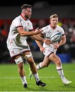15 October 2021; Alan O'Connor, left, and Stewart Moore of Ulster during the United Rugby Championship match between Ulster and Emirates Lions at Kingspan Stadium in Belfast. Photo by Ramsey Cardy/Sportsfile