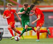 19 October 2021; Naz Raji of Republic of Ireland in action against Charlie Crew of Wales during the Victory Shield match between Wales and Republic of Ireland at Seaview in Belfast. Photo by Ramsey Cardy/Sportsfile