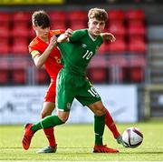 19 October 2021; Naz Raji of Republic of Ireland in action against Charlie Crew of Wales during the Victory Shield match between Wales and Republic of Ireland at Seaview in Belfast. Photo by Ramsey Cardy/Sportsfile