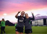 19 October 2021; Niamh Farrelly, left, and Denise O'Sullivan during a Republic of Ireland training session at the FAI National Training Centre in Abbotstown, Dublin. Photo by Stephen McCarthy/Sportsfile