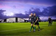 19 October 2021; Louise Quinn, left, and Diane Caldwell during a Republic of Ireland training session at the FAI National Training Centre in Abbotstown, Dublin. Photo by Stephen McCarthy/Sportsfile