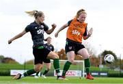 19 October 2021; Diane Caldwell, left, and Amber Barrett during a Republic of Ireland training session at the FAI National Training Centre in Abbotstown, Dublin. Photo by Stephen McCarthy/Sportsfile