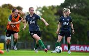 19 October 2021; Aoibheann Clancy and Jessica Ziu, left, during a Republic of Ireland training session at the FAI National Training Centre in Abbotstown, Dublin. Photo by Stephen McCarthy/Sportsfile